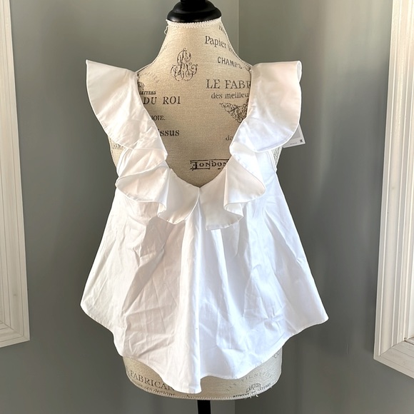 Zara Trafaluc whit cotton ruffled blouse NWT size Small - Picture 1 of 9